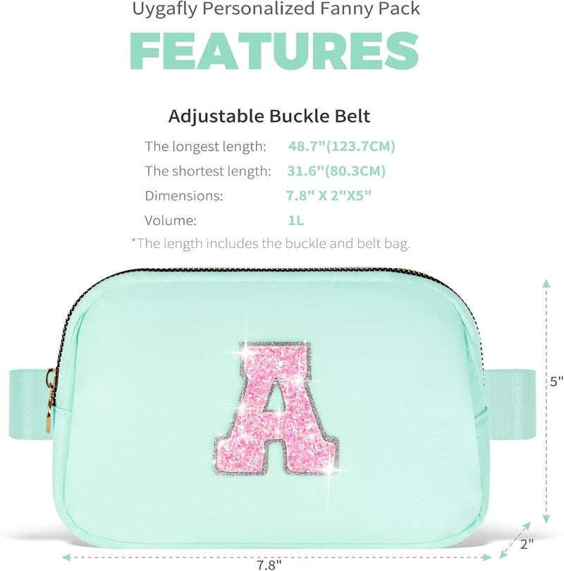 Uygafly Fanny Pack Belt Bag Crossbody Bags with Initials Letter Patch Trendy Stuff for Teens Cute Stuff Birthday Gifts for Teenager Girls | Light Green,Initial A - Image 5